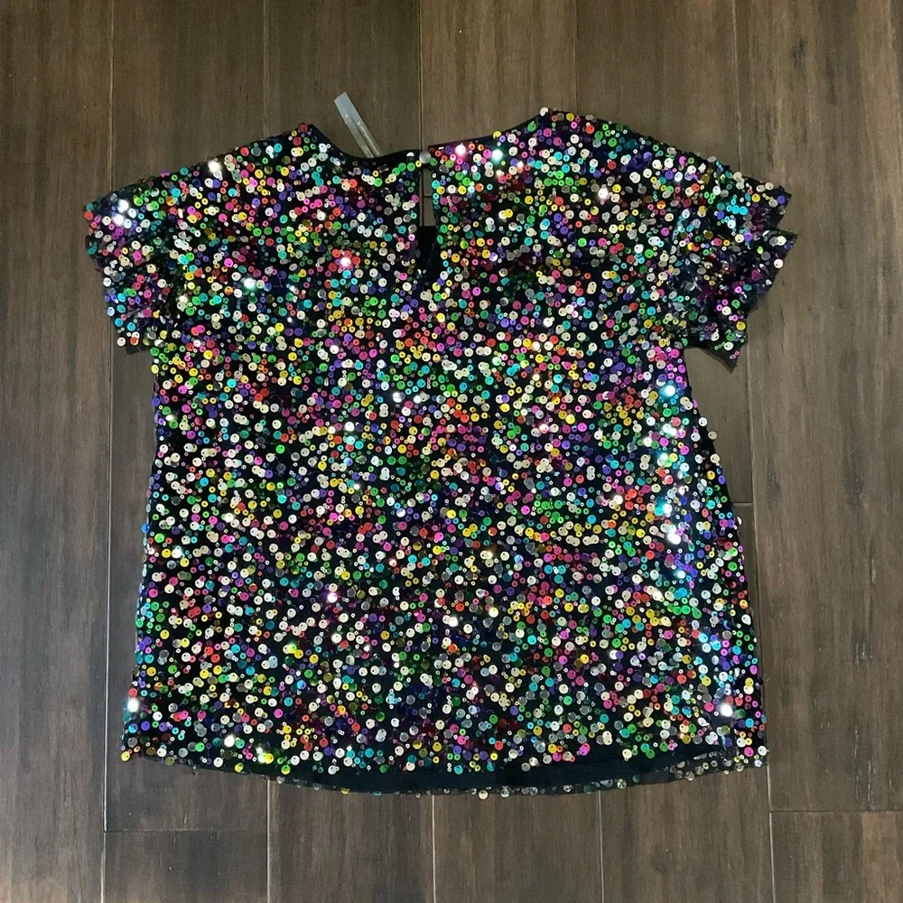 Anthropologie Size Small Pamela Sequined Multicolor Top Short Sleeve Pullover - Picture 3 of 5
